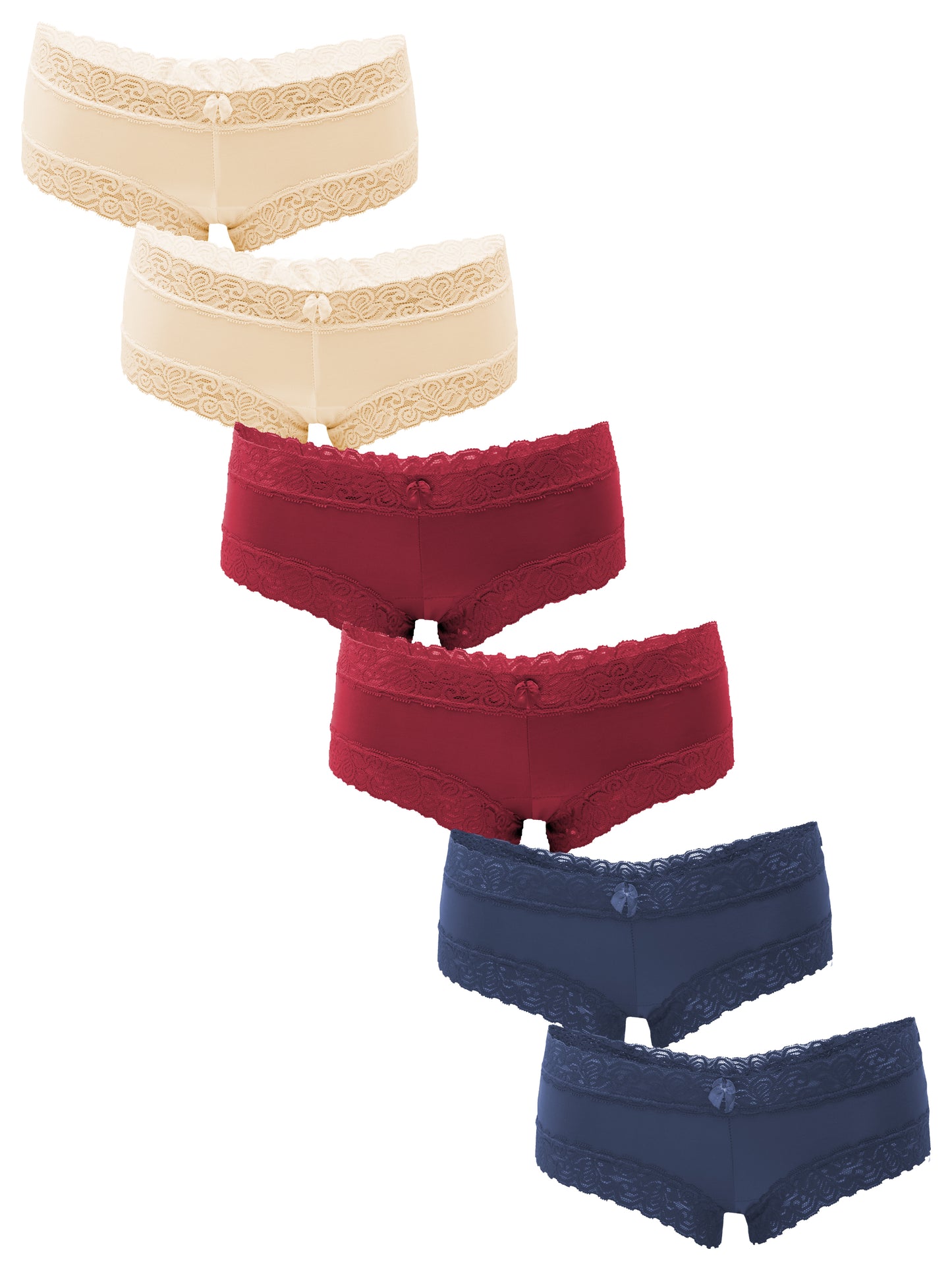 Fabio Farini 6er Pack Damen Hipster Pantys mit Spitze