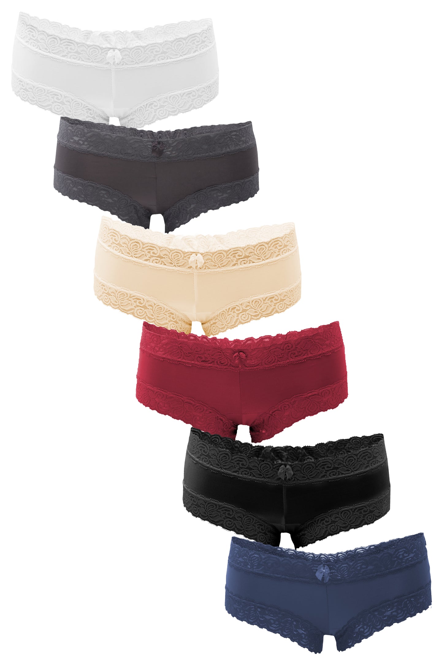 Fabio Farini 6er Pack Damen Hipster Pantys mit Spitze