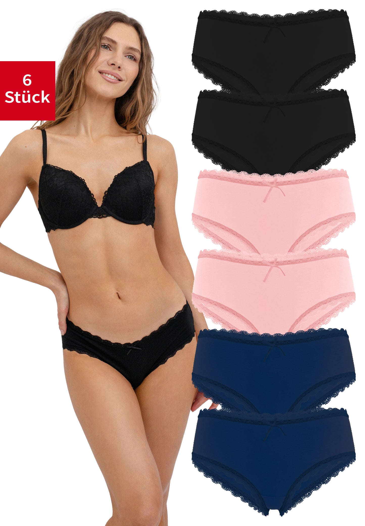 Fabio Farini 6er-Pack Damen Baumwoll Slips Pantys mit Spitze