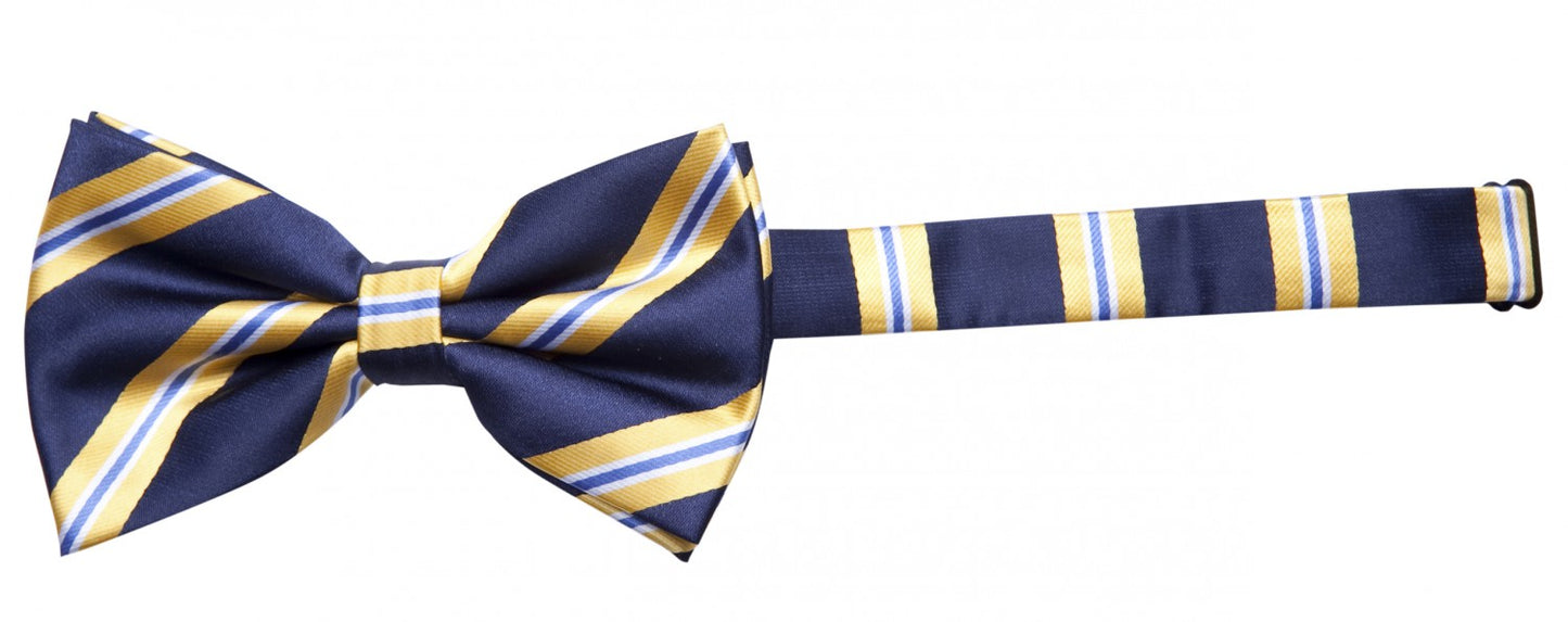 Fliege navy, gestreift blau gelb weiß Glanz Schleife Fabio Farini Querbinder