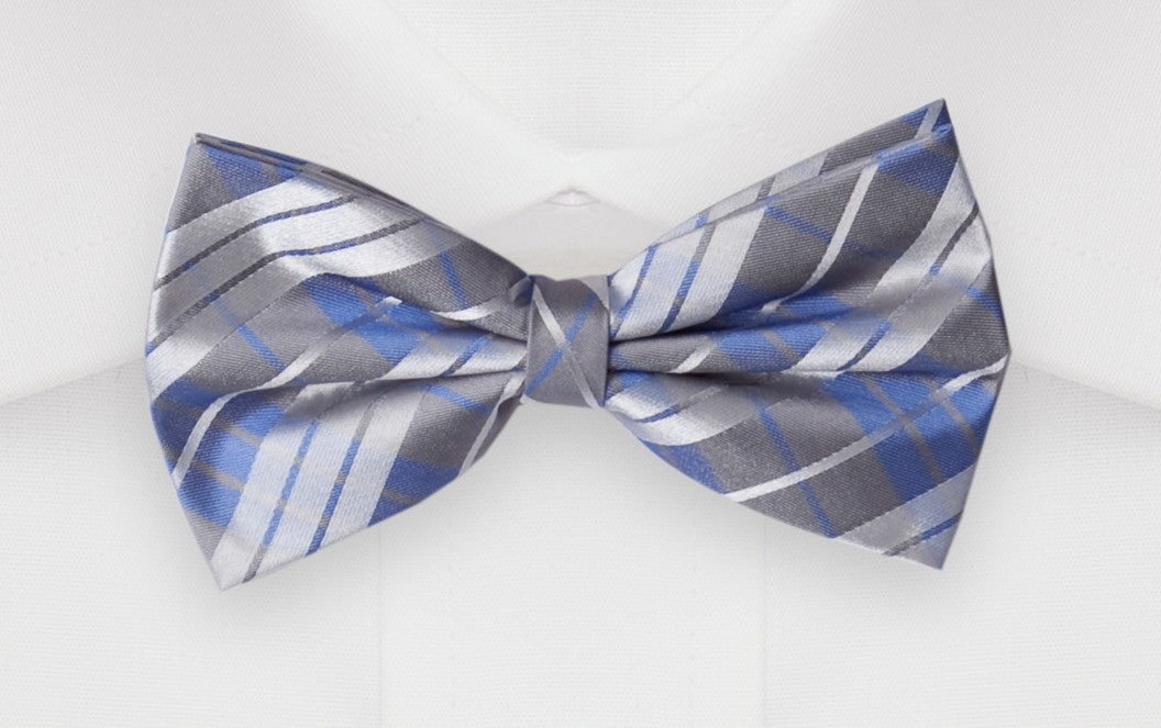 Fliege silbergrau blau weiß kariert edel Fabio Farini casual Karooptik Denimlook
