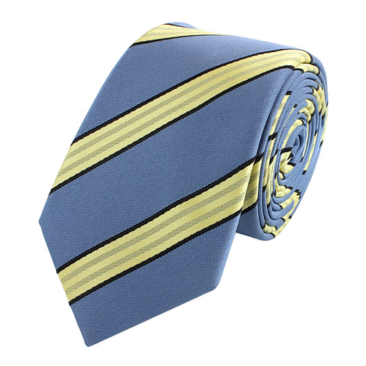 Schlips Krawatte Krawatten Binder Schmal 6cm Blau/Gelb gestreift Fabio Farini
