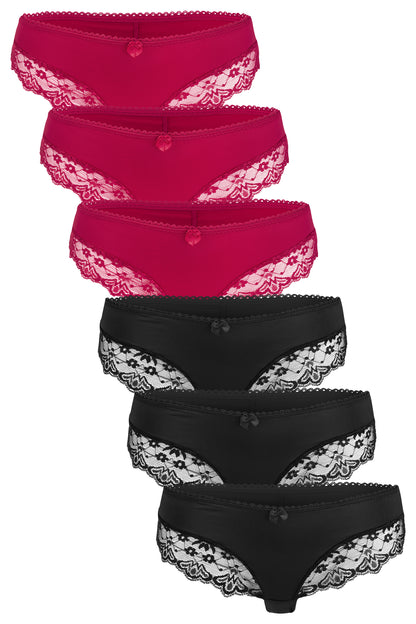 Fabio Farini 6er Pack Damen Hipster Slips mit Spitze & Blüte