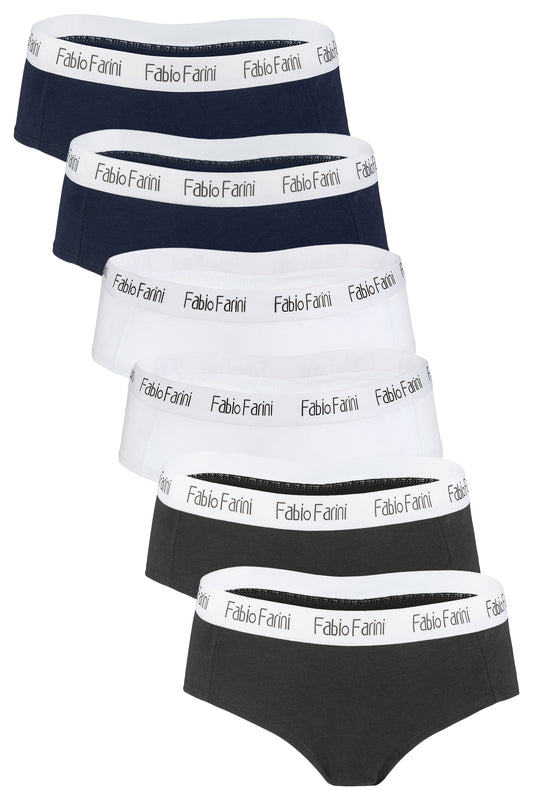 Fabio Farini 6er Pack Damen Hipster Slips mit Bund