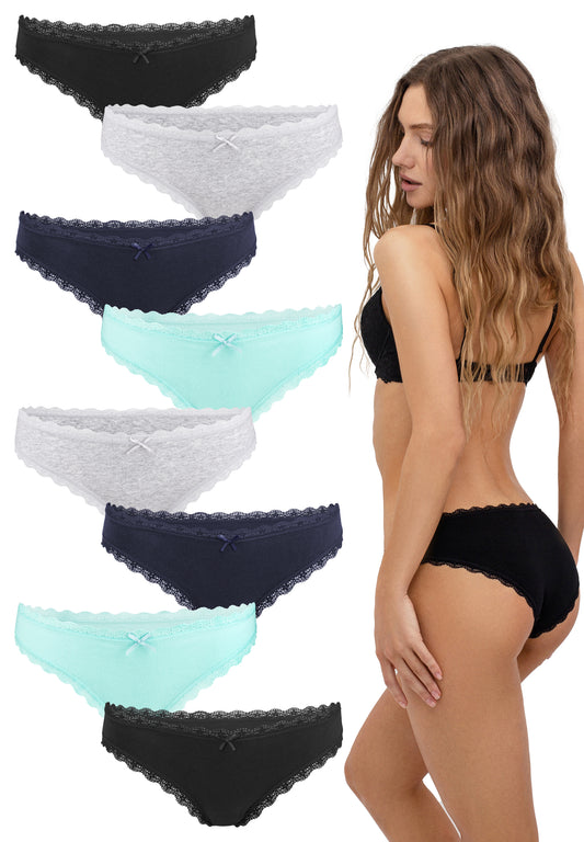 Fabio Farini 4er Pack Damen Bikini Slips mit Spitze aus 95% Baumwolle