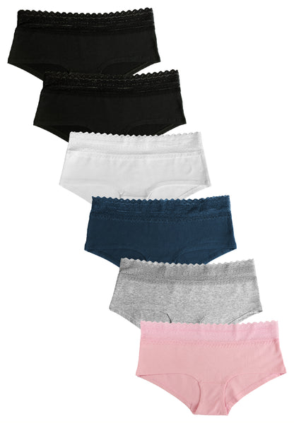 Fabio Farini 6er Pack Damen Hipster Pantys mit Spitzenbund aus 95% Baumwolle