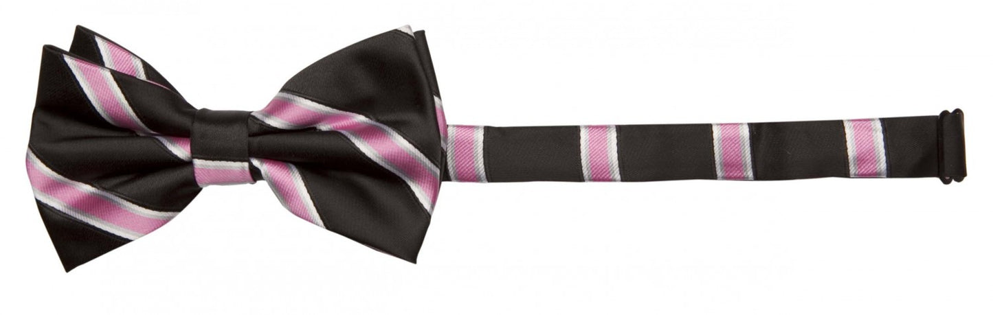Fliege schwarz, gestreift silbergrau weiß rosa Schleife Fabio Farini Querbinder