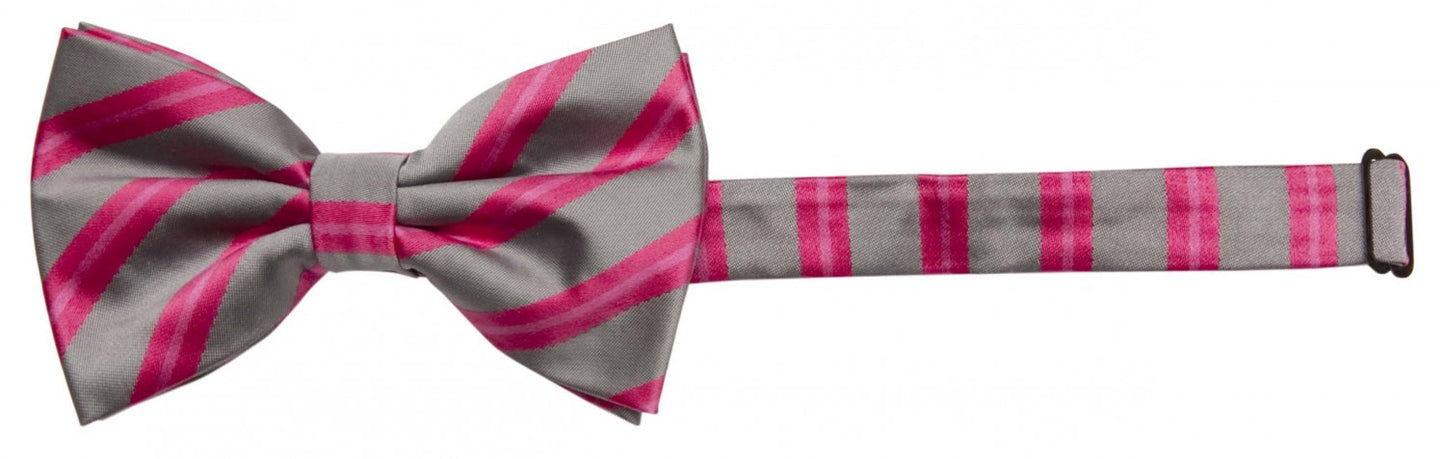 Fliege silbergrau, gestreift rosa pink Schleife Fabio Farini Glanz Querbinder