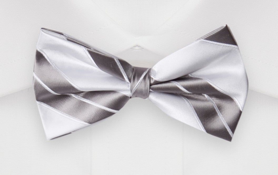 Edle Designer Fliege Fabio Farini festlich silbergrau weiß gestreift Hochzeit